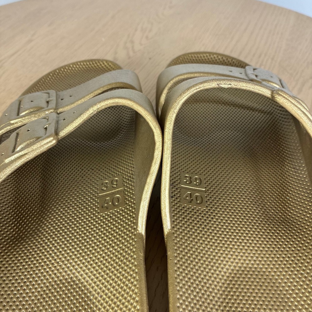 Freedom Moses Gold Metallic Double Strap Slide Sandals Women's 39 40 US 8-9 - Picture 6 of 7